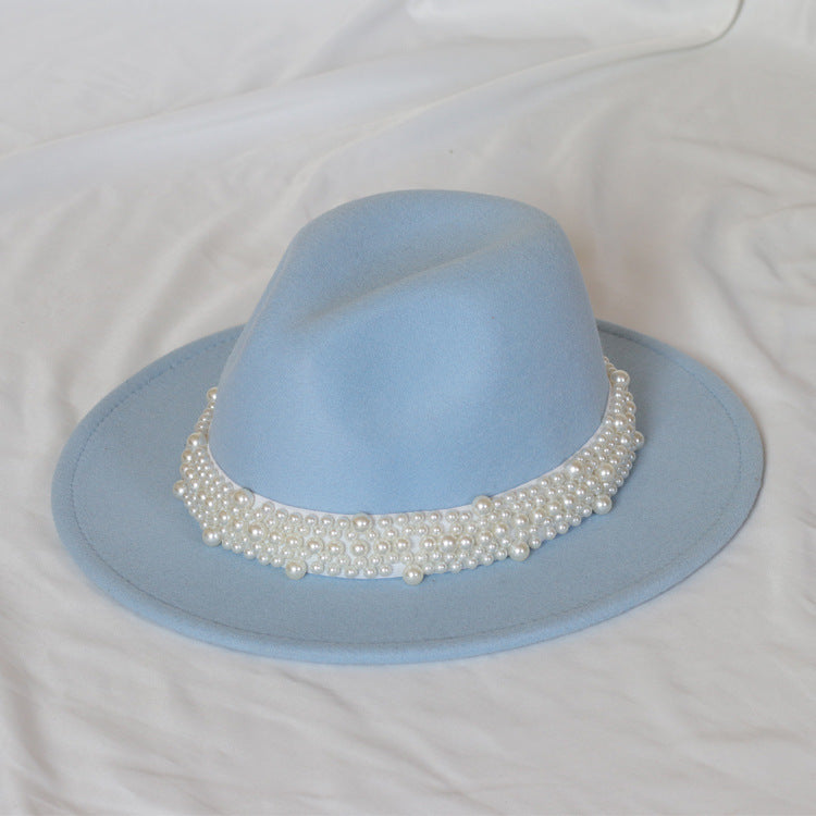 Handmade Pearl Top Hat Big Brim Fur Felt Hat - xmaker.ai