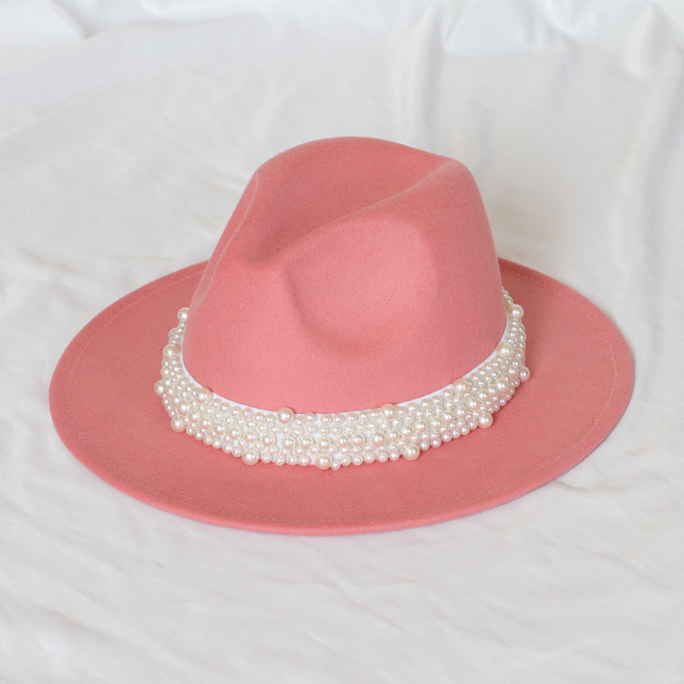 Handmade Pearl Top Hat Big Brim Fur Felt Hat - xmaker.ai