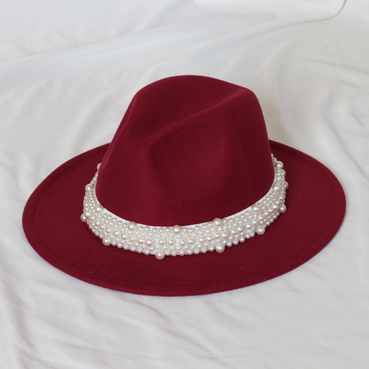 Handmade Pearl Top Hat Big Brim Fur Felt Hat - xmaker.ai