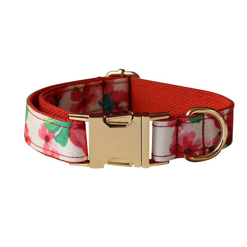 Red Floral Print Dog Leash Collar - Xmaker