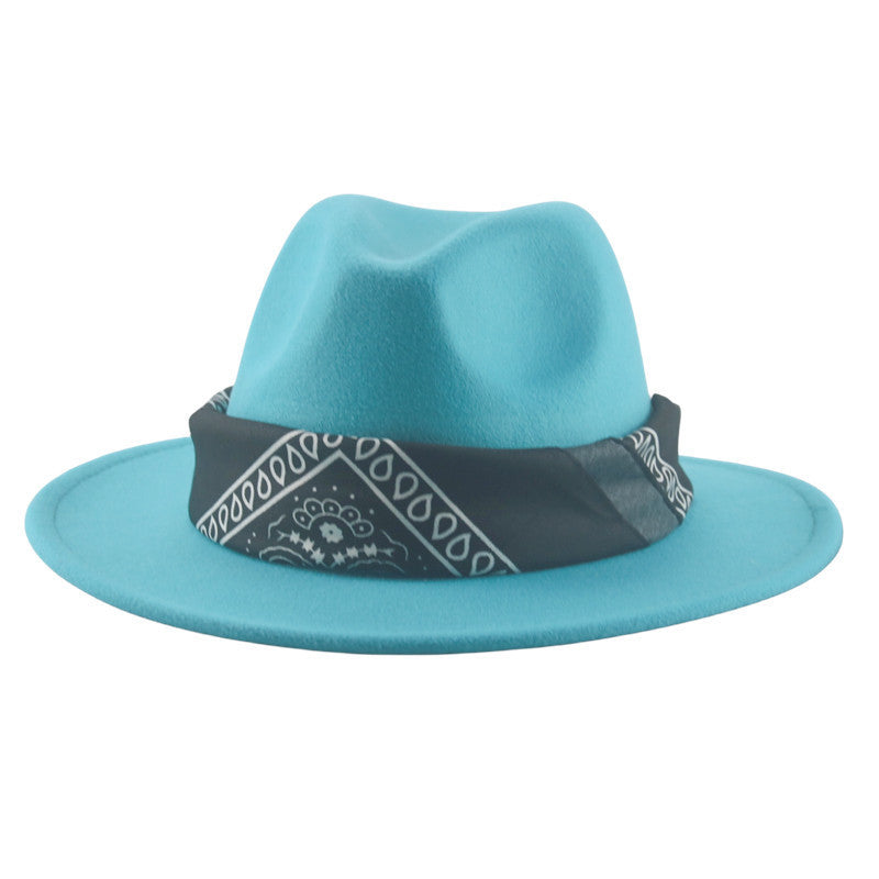 Paisley Ribbon Wide Brim Woolen Top Hat Felt Cowboy Hat - xmaker.ai