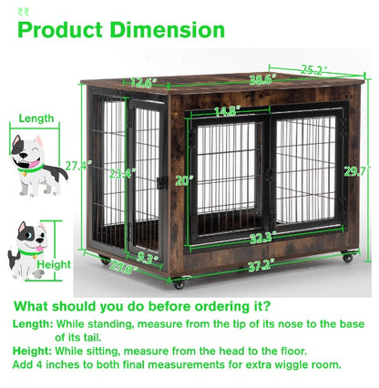 38in Dog Crate Furniture, Large Dog Kennel - Xmaker