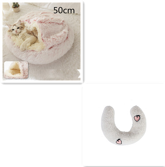 2 In 1 Dog And Cat Bed Pet Winter Bed Round Plush Warm Bed House Soft Long Plush Pets Bed Pet - Xmaker