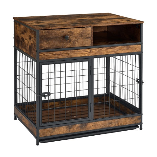 Furniture Dog Cage Double Door, Rustic Brown - Xmaker