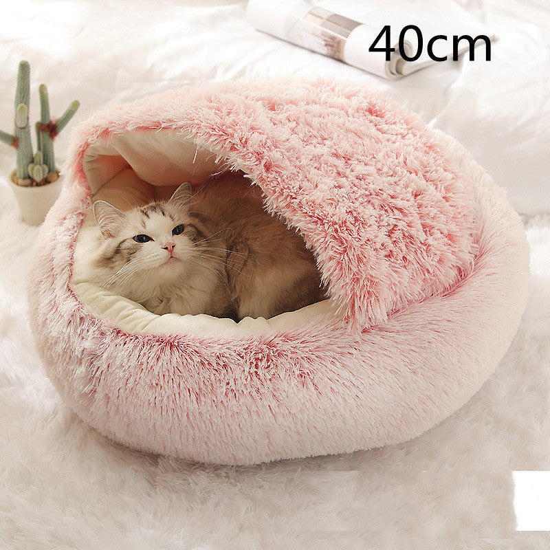 2 In 1 Dog And Cat Bed Pet Winter Bed Round Plush Warm Bed House Soft Long Plush Pets Bed Pet - Xmaker