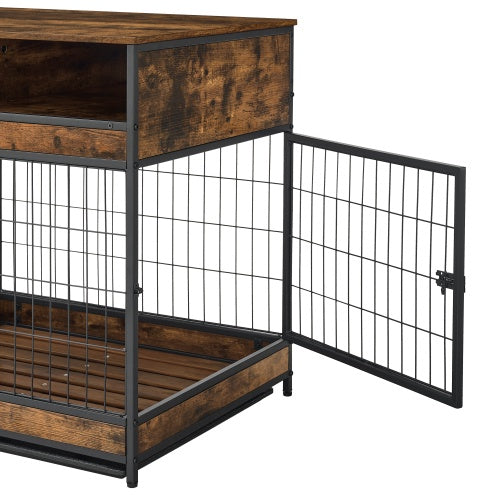 Furniture Dog Cage Double Door, Rustic Brown - Xmaker