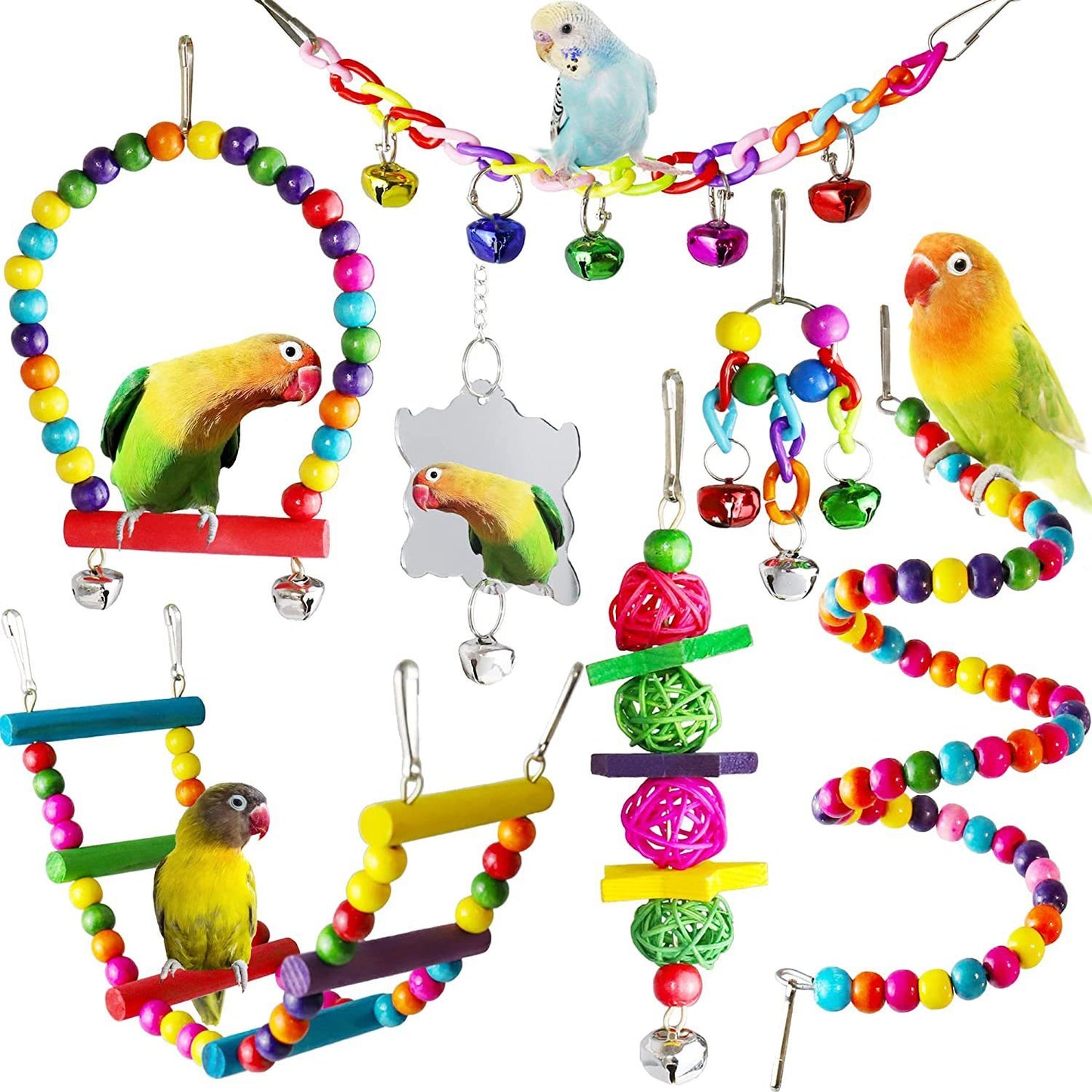 7PCs Parrot Toys Bird Cage Accessories - Xmaker