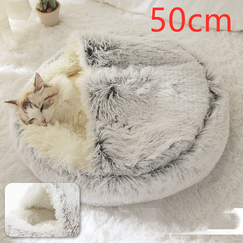 2 In 1 Dog And Cat Bed Pet Winter Bed Round Plush Warm Bed House Soft Long Plush Pets Bed Pet - Xmaker