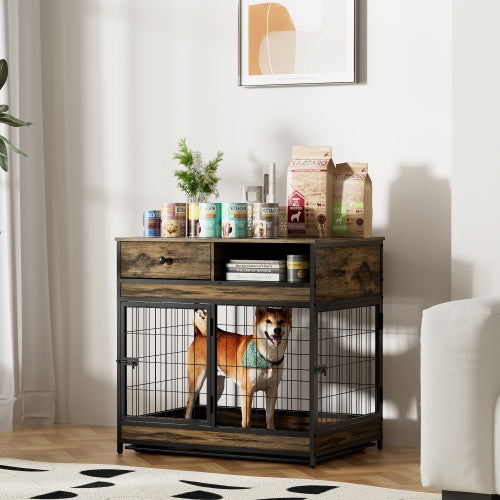 Furniture Dog Cage Double Door, Rustic Brown - Xmaker