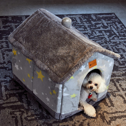 Foldable Dog House Pet Cat Bed Winter Dog Villa Sleep Kennel Removable Nest Warm Enclosed Cave Sofa Pets Supplies - Xmaker