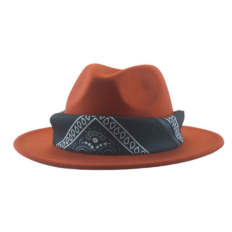 Paisley Ribbon Wide Brim Woolen Top Hat Felt Cowboy Hat - xmaker.ai