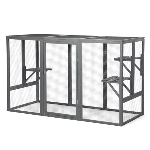 Spacious Wooden Cat Cage With Waterproof Roof For Adjustable Pedals - Gray-black - Xmaker