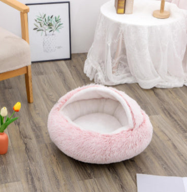 2 In 1 Dog And Cat Bed Pet Winter Bed Round Plush Warm Bed House Soft Long Plush Pets Bed Pet - Xmaker