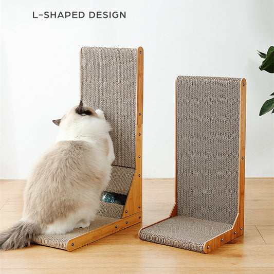 Pet Cat L-type Vertical Cat Scratch Board Scratch-resistant Wear-resistant Corrugated Paper Cat Scratch Board With Ball Toy Supplies - Xmaker