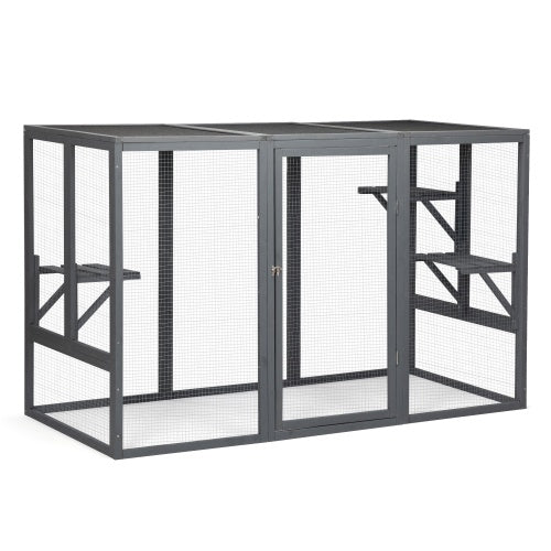 Spacious Wooden Cat Cage With Waterproof Roof For Adjustable Pedals - Gray-black - Xmaker