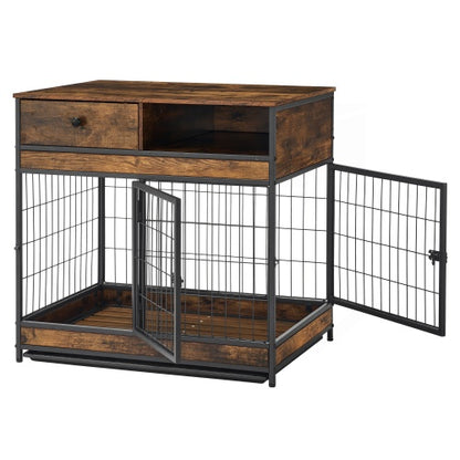 Furniture Dog Cage Double Door, Rustic Brown - Xmaker