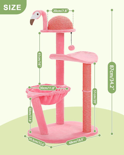 Flamingo Cat Tree With Sisal Scratching Pillar Cat Tower - Xmaker