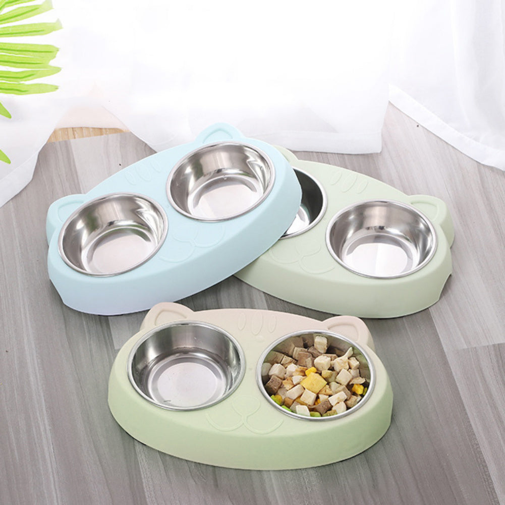 Pet Double Bowls, Stainless Steel Pet Food Bowl Water Bowl With No Spill Plastic Stand, Pet Feeding And Drinking Bowl For Indoor Cats And Dogs - Xmaker