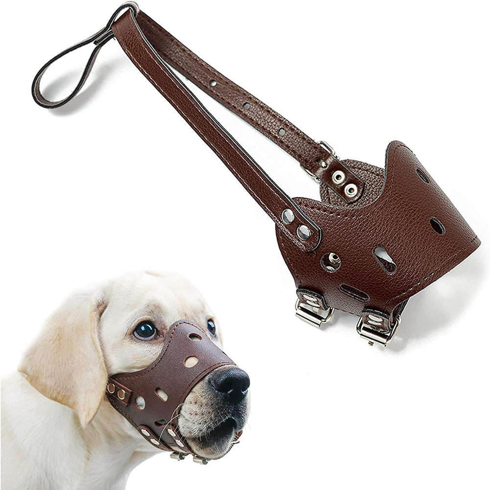 Dog Muzzle Leather, Comfort Secure Anti-Barking Muzzles For Small Medium Large Dogs, Breathable And Adjustable, Allows Drinking And Panting, Used With Collars - Xmaker