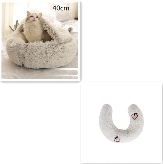 2 In 1 Dog And Cat Bed Pet Winter Bed Round Plush Warm Bed House Soft Long Plush Pets Bed Pet - Xmaker