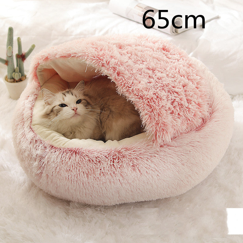 2 In 1 Dog And Cat Bed Pet Winter Bed Round Plush Warm Bed House Soft Long Plush Pets Bed Pet - Xmaker