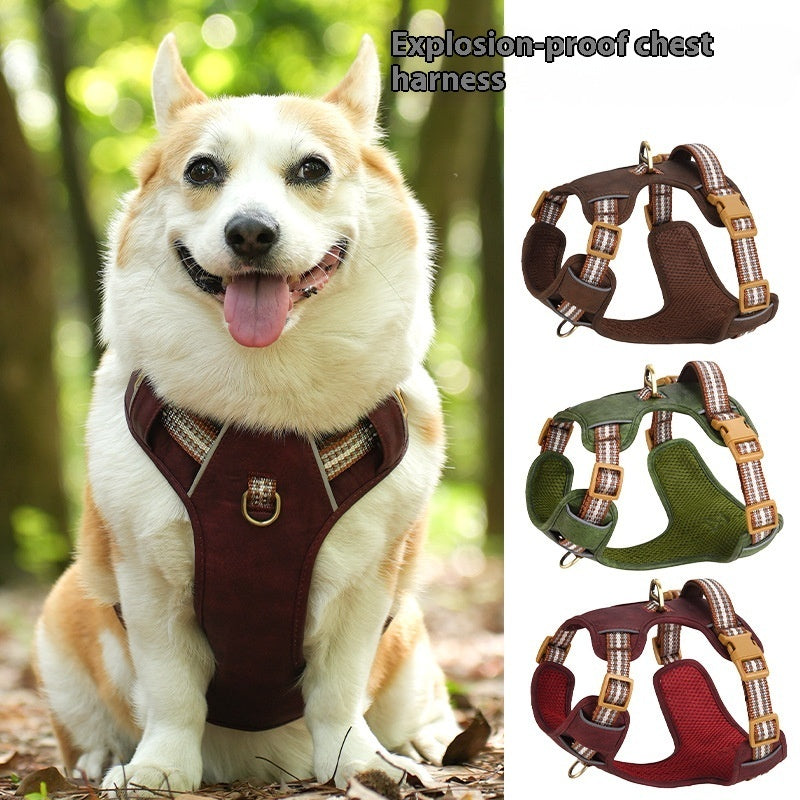 Explosion-proof Reflective Retro Leather Pet Harness - Xmaker