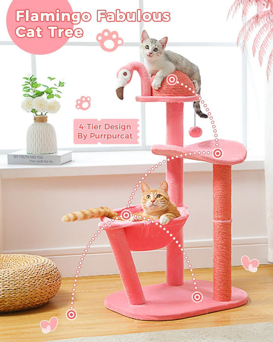 Flamingo Cat Tree With Sisal Scratching Pillar Cat Tower - Xmaker