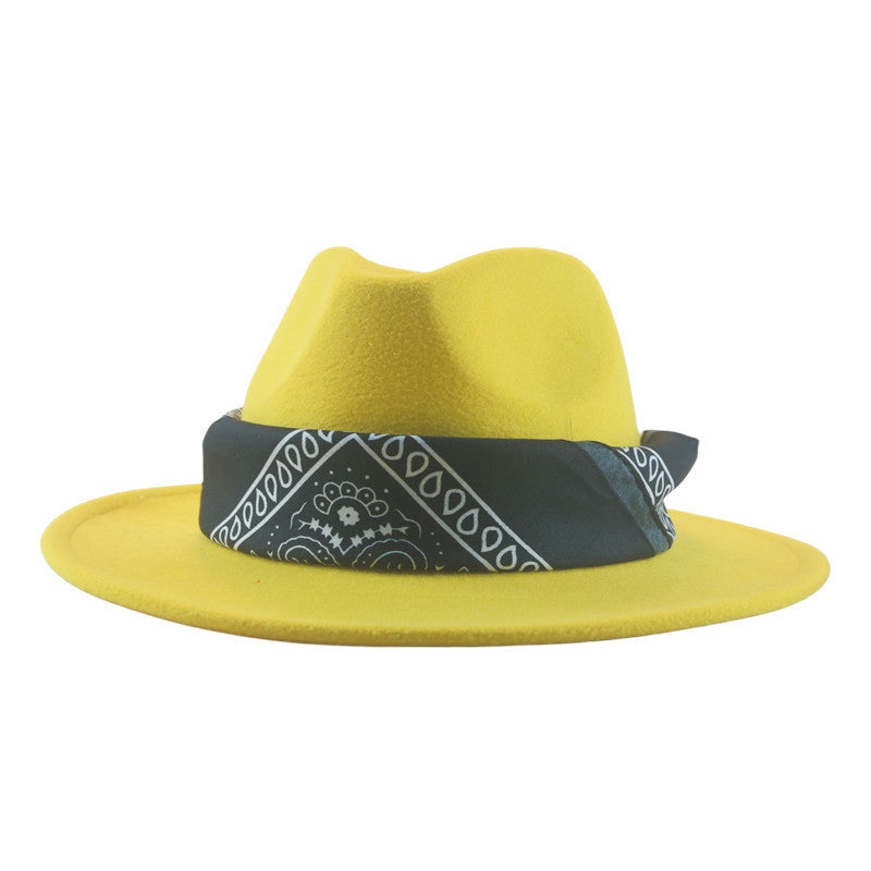 Paisley Ribbon Wide Brim Woolen Top Hat Felt Cowboy Hat - xmaker.ai