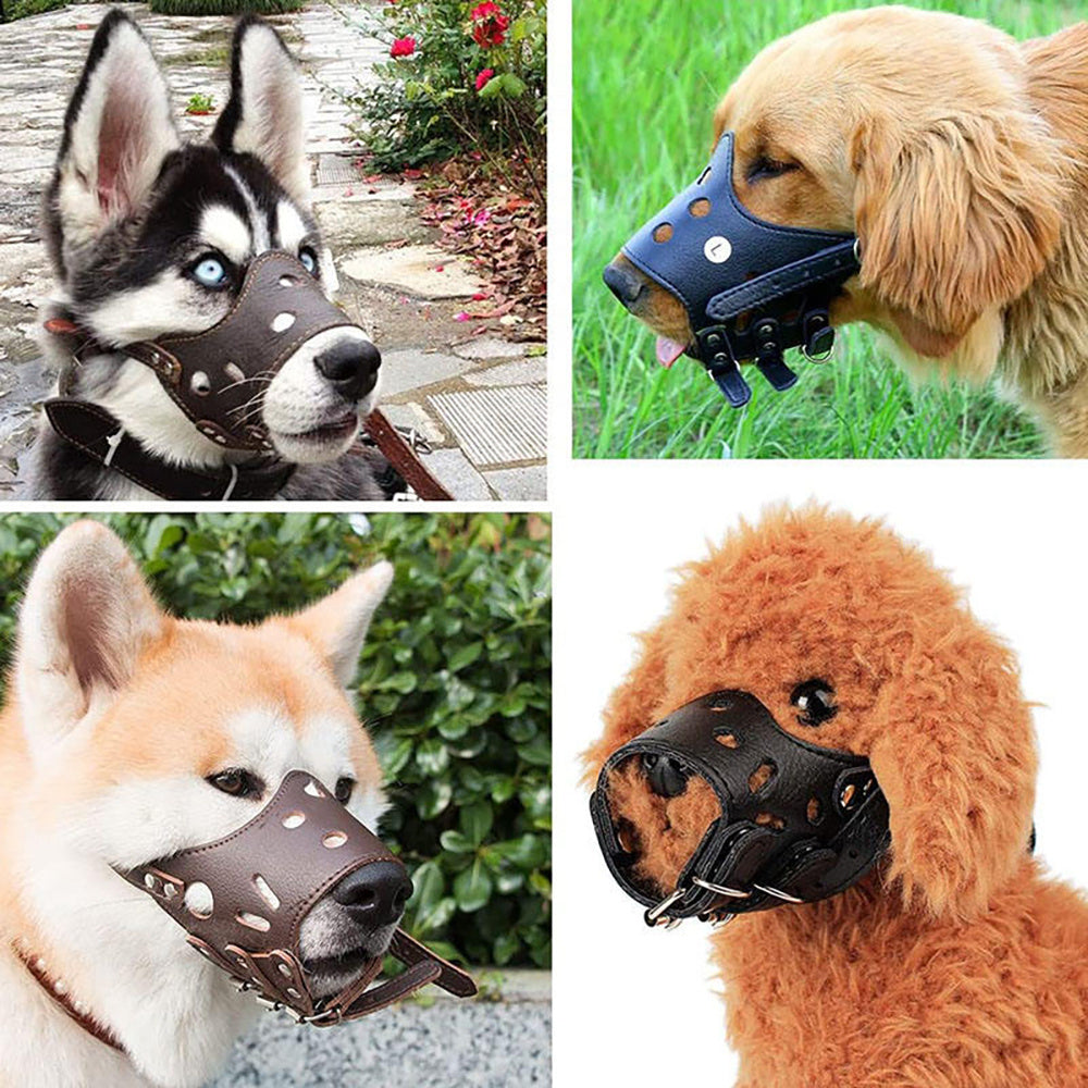 Dog Muzzle Leather, Comfort Secure Anti-Barking Muzzles For Small Medium Large Dogs, Breathable And Adjustable, Allows Drinking And Panting, Used With Collars - Xmaker