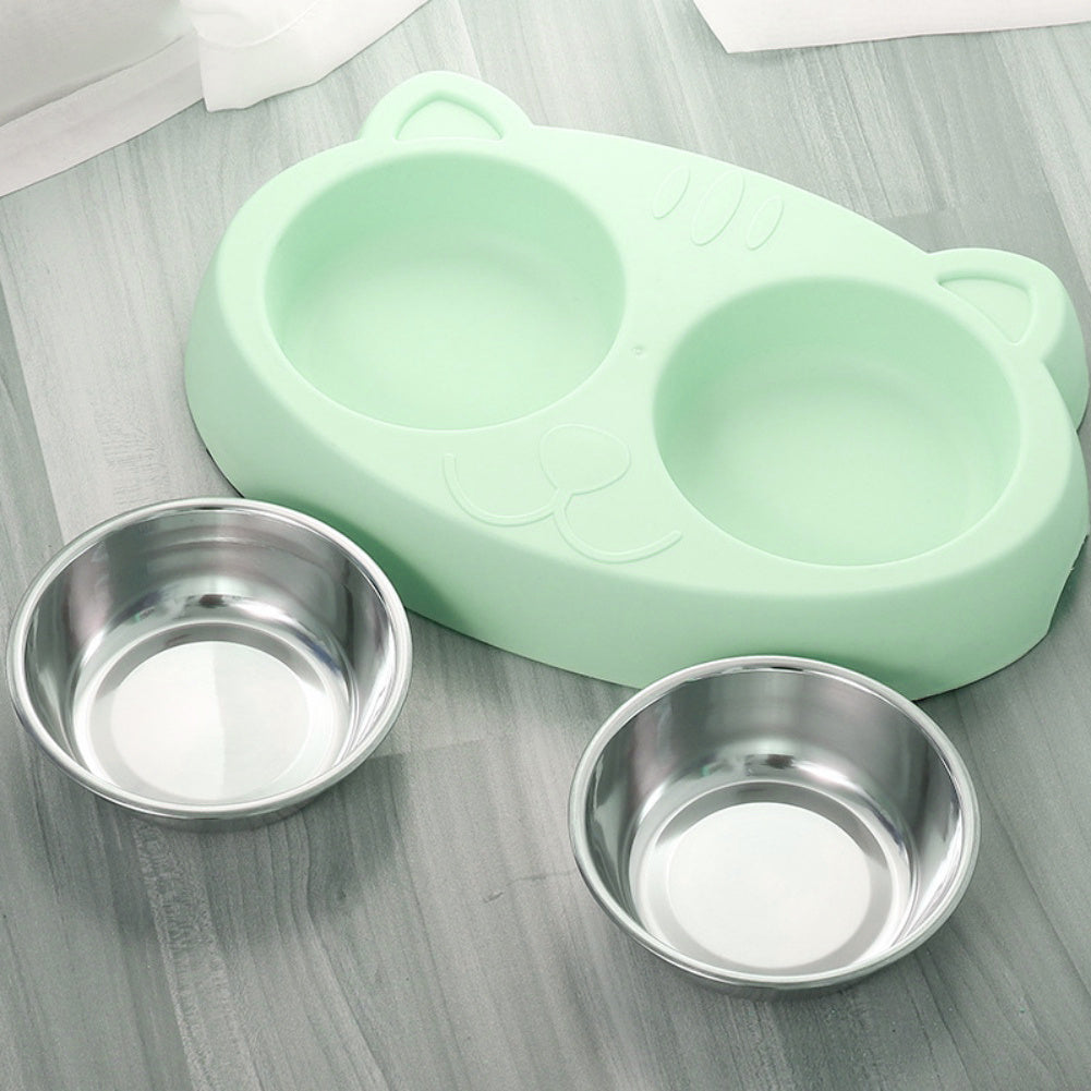 Pet Double Bowls, Stainless Steel Pet Food Bowl Water Bowl With No Spill Plastic Stand, Pet Feeding And Drinking Bowl For Indoor Cats And Dogs - Xmaker