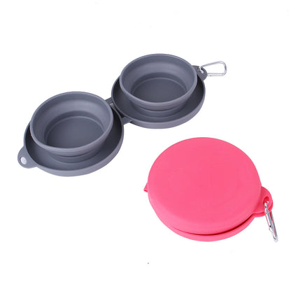 Rubber Foldable Double Bowl Pet Feeding Bowl Pets Supplies Dog Cat Bowls - Xmaker