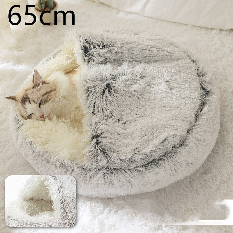 2 In 1 Dog And Cat Bed Pet Winter Bed Round Plush Warm Bed House Soft Long Plush Pets Bed Pet - Xmaker