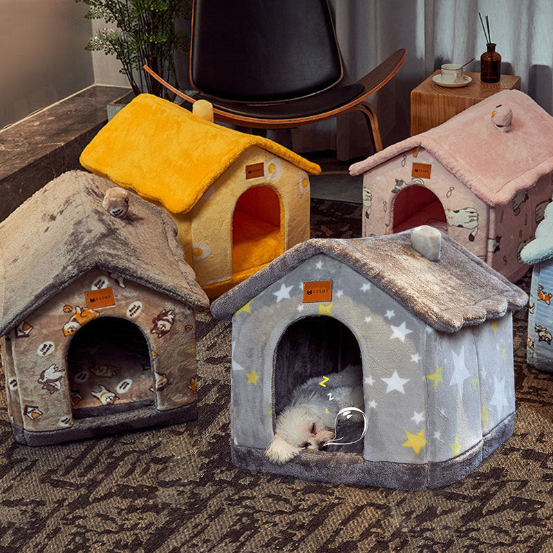 Foldable Dog House Pet Cat Bed Winter Dog Villa Sleep Kennel Removable Nest Warm Enclosed Cave Sofa Pets Supplies - Xmaker