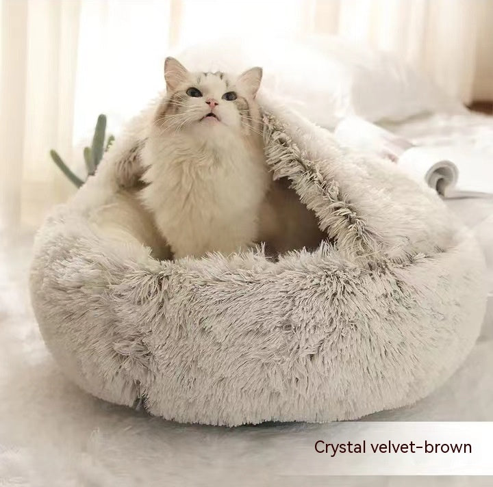 2 In 1 Dog And Cat Bed Pet Winter Bed Round Plush Warm Bed House Soft Long Plush Pets Bed Pet - Xmaker