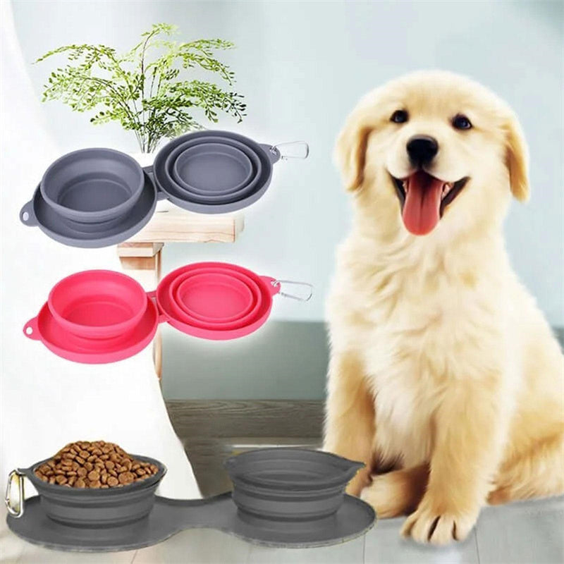 Rubber Foldable Double Bowl Pet Feeding Bowl Pets Supplies Dog Cat Bowls - Xmaker