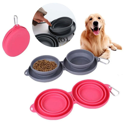 Rubber Foldable Double Bowl Pet Feeding Bowl Pets Supplies Dog Cat Bowls - Xmaker