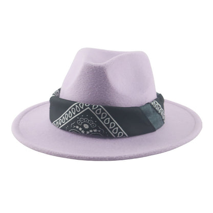 Paisley Ribbon Wide Brim Woolen Top Hat Felt Cowboy Hat - xmaker.ai