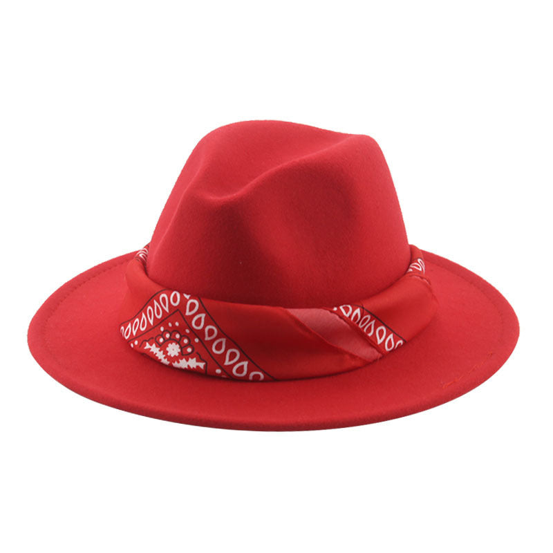 Paisley Ribbon Wide Brim Woolen Top Hat Felt Cowboy Hat - xmaker.ai