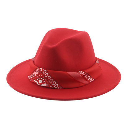 Paisley Ribbon Wide Brim Woolen Top Hat Felt Cowboy Hat - xmaker.ai