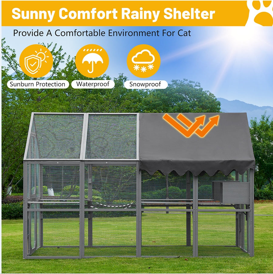 Outdoor Cat House Cat Fence, Upgraded Waterproof Cover - Gray - Xmaker