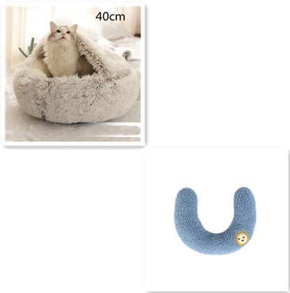 2 In 1 Dog And Cat Bed Pet Winter Bed Round Plush Warm Bed House Soft Long Plush Pets Bed Pet - Xmaker