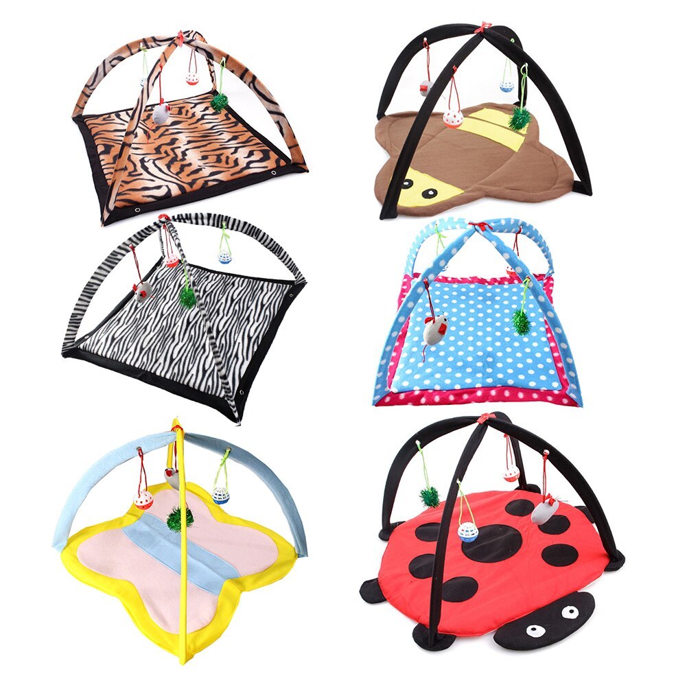 Cartoon Cat Play Tent Multifunctional Cat Hammocks Kitten Sleep Bed Foldable Cat Mat with Balls Cat Play House Toy - Xmaker