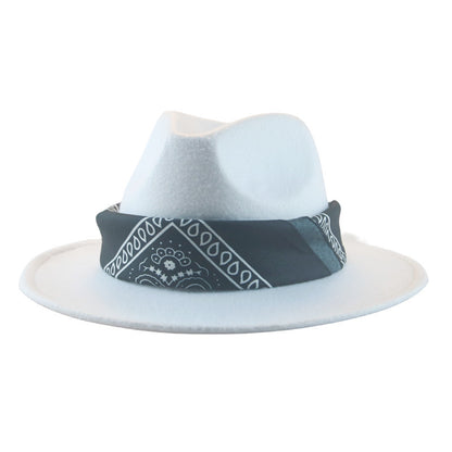 Paisley Ribbon Wide Brim Woolen Top Hat Felt Cowboy Hat - xmaker.ai