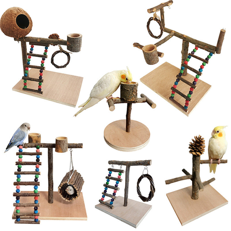 Solid Wood Parrot Station Frame Training Bird Shelf Parrot Toys - Xmaker