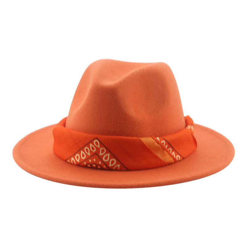 Paisley Ribbon Wide Brim Woolen Top Hat Felt Cowboy Hat - xmaker.ai