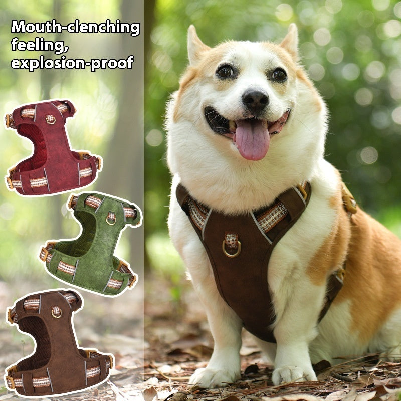 Explosion-proof Reflective Retro Leather Pet Harness - Xmaker