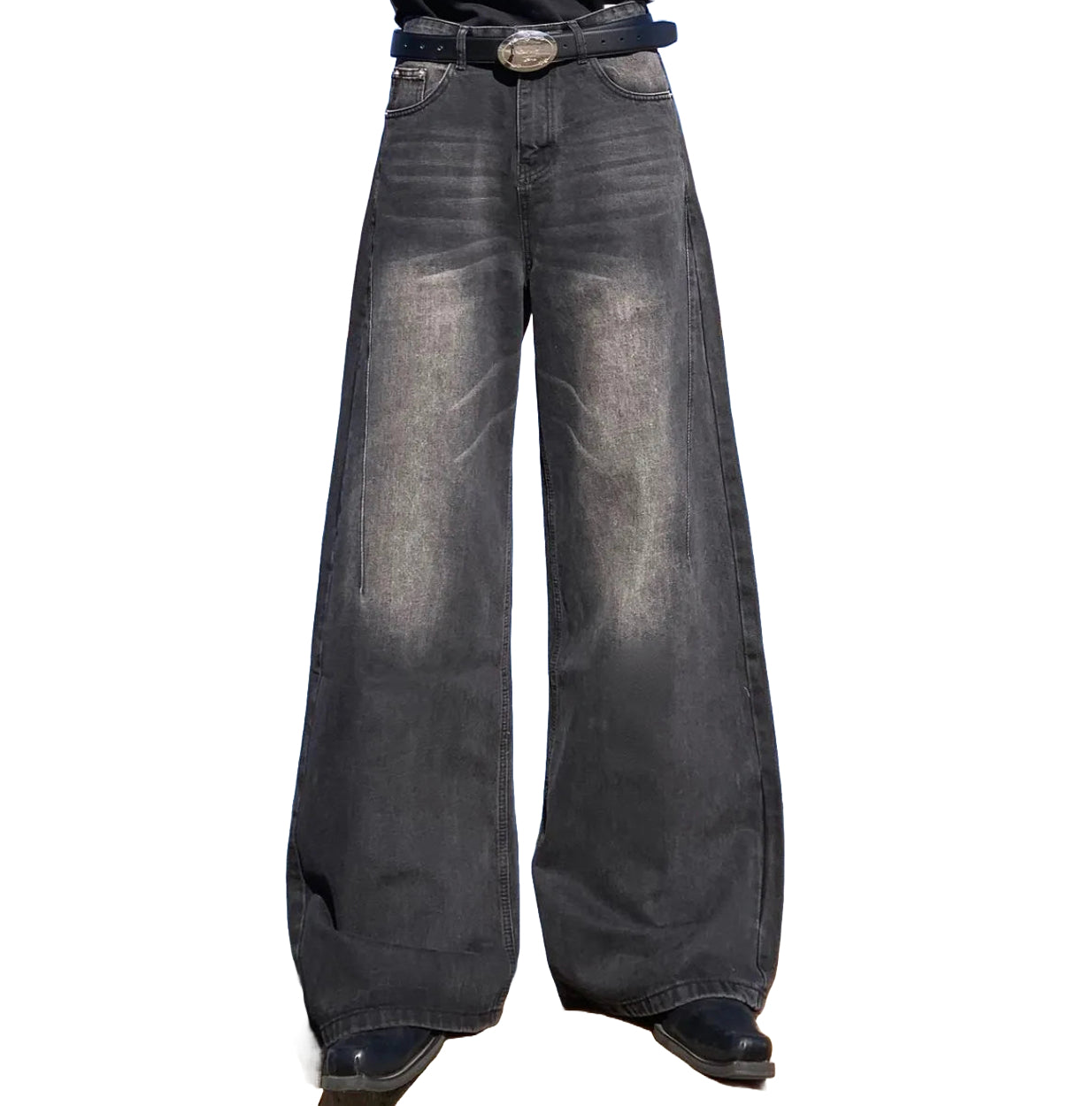 Retro washed wide leg casual jeans - xmaker.ai