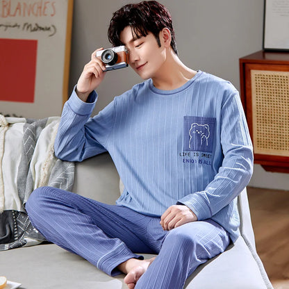 Men's Sleepwear Letter Lattice Pajamas 5XL Knitted Sets