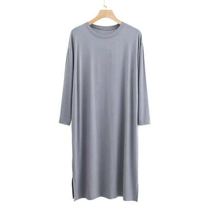 Modal Men's Round Neck Long Sleeve Nightgown Sleepwear Clothes Mid-long Knee Length Soft and Comfortable Nightwear Dresses - xmaker.ai