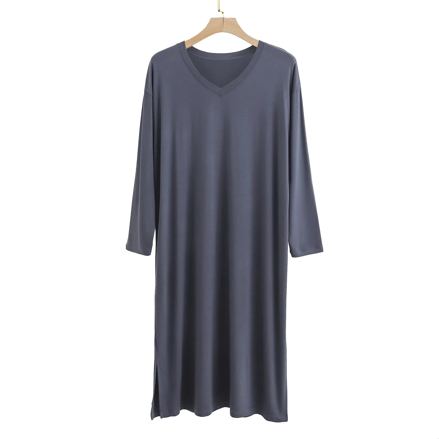 Modal Men's Round Neck Long Sleeve Nightgown Sleepwear Clothes Mid-long Knee Length Soft and Comfortable Nightwear Dresses - xmaker.ai